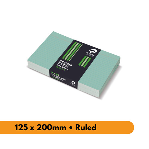 Olympic System Card Ruled 125 x 200mm Green, Pack of 100 (141464)