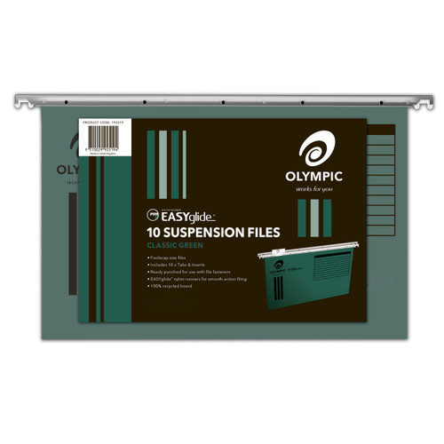 Olympic Suspension File Recycled Foolscap Green, Pack of 10 (192519)