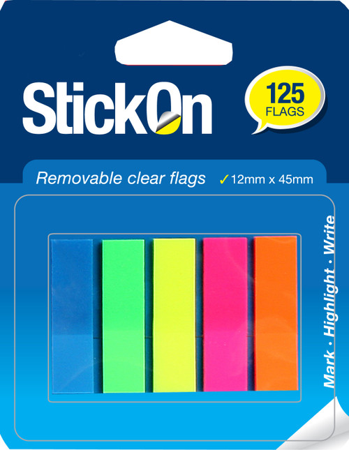 Stick On Flags 12mm x 45mm 5 Pads x 25 Sheets - Assorted (15600)