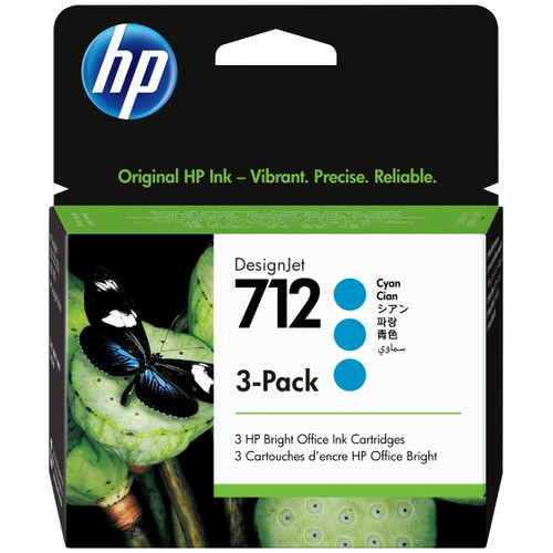 HP 712 29ML 3 PACK CYAN INK TO SUIT HP DESIGNJET T230, DESIGNJET T250 AND DESIGNJET T650