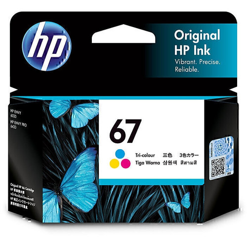 HP #67 Original Tri Colour Ink Cartridge (3YM55AA) Suits HP ENVY 6020 / 6034/ 6420, HP DESKJET PLUS 4122 / 4120, HP DESKJET 2330