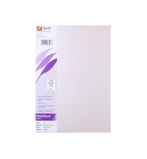 Quill Metallique Board 285gsm A4 - Mother of Pearl, Pack of 25 (06103)