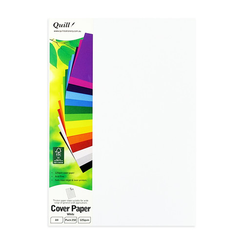 Quill Cover Paper 125gsm A4 - White, Pack of 250 (90122)