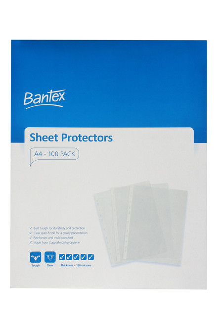 Bantex Heavy Duty Sheet Protectors PP A4 120 Micron - Clear, Box of 100 (2051)