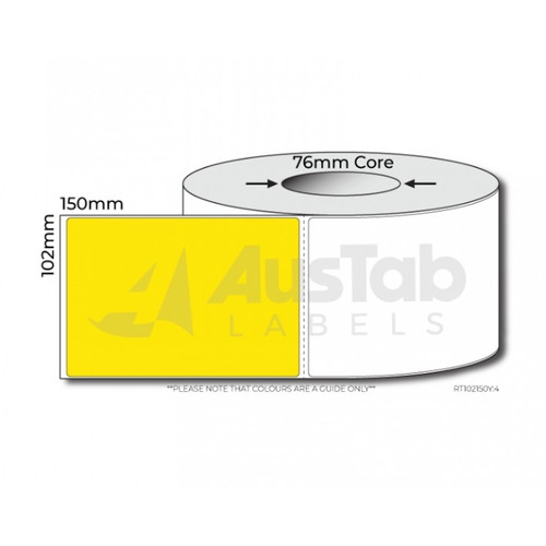 AUSTAB Direct Thermal Transfer Labels 102mm x 150mm, 76mm core - Yellow, Roll of 1000 Labels