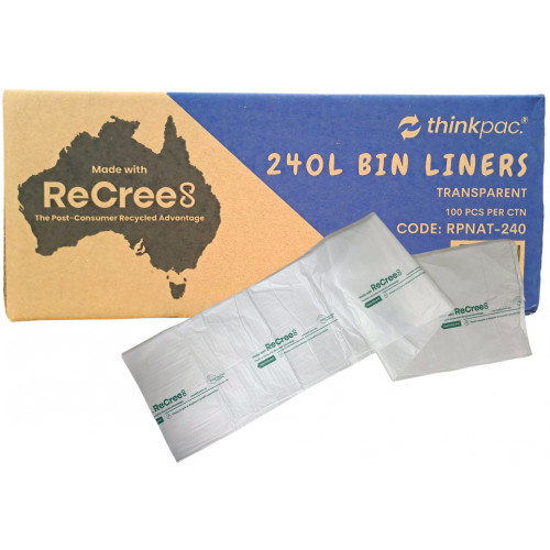Thinkpac 240L Clear Rubbish Bags, Carton of 100