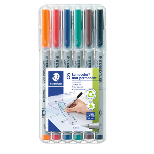 Staedtler 311 Lumocolor Non-Permanent Superfine Pens - Wallet of 6 Assorted Colours
