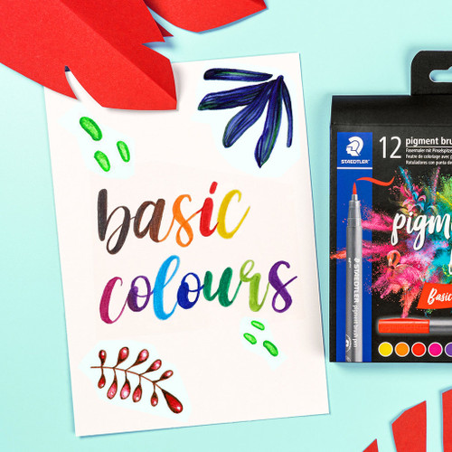 Staedtler 371 Pigment Arts Brush Pen, Basic Colours, Pack of 12