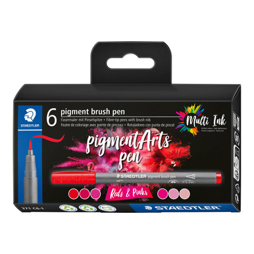 Staedtler 371 Pigment Arts Brush Pen, Reds & Pinks, Pack of 6