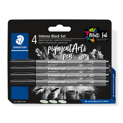 Staedtler 37 Pigment Arts Assorted, Intense Black Pack of 4