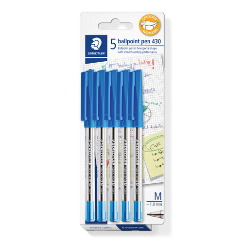 Staedtler Ballpoint Pen Stick 430 Medium - Blue, Card of 5