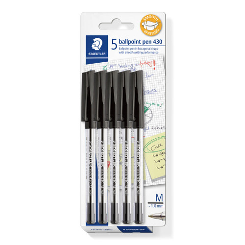 Staedtler Ballpoint Pen Stick 430 Medium - Black, Card of 5