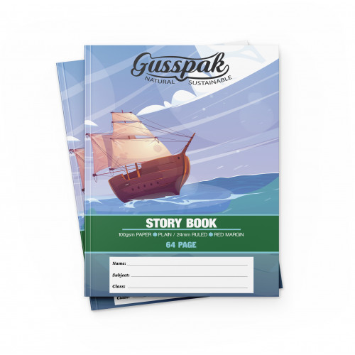 Gusspak 330mm x 240mm Story Book Top 1/2 Plain Bottom 1/2 24mm Solid Ruled 100gsm 64pg