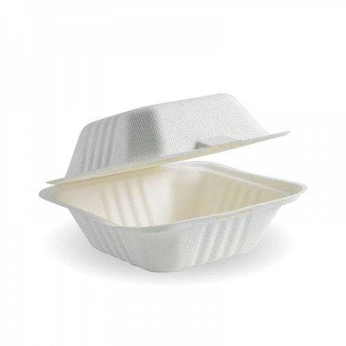 WOW 6 × 6” 1-Compartment Sugarcane Clamshells, Carton of 500