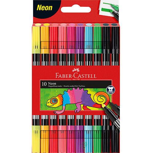 Faber-Castell Double-ended Felt Tip Assorted Marker Pens Neon Pack of 10