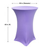 30 inch Highboy Cocktail Round Stretch Spandex Table Cover Lavender Dimensions