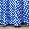 120 Inch Round Satin Tablecloth Royal Blue/White Polka Dots side seam