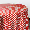 132 inch Round Satin Tablecloth Red/White Polka Dots For Wedding