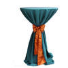 120 Inch Round Polyester Tablecloth Teal on cocktail table