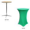 30 Inch Highboy Cocktail Round Stretch Spandex Table Cover Emerald Green wooden table