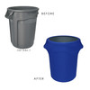  32 Gallon Spandex Trash Can/Waste Container Cover Royal Blue before and after