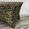 Stretch Spandex 8 ft Rectangular Black Table Cover With Gold Marbling Side Corner