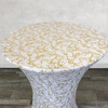 30 inch Highboy Cocktail Round Stretch Spandex Table Cover White With Gold Marbling Top