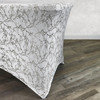  Stretch Spandex 6 ft Rectangular Table Cover White With Silver Marbling Side Corner