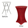 30 Inch Highboy Cocktail Round Stretch Spandex Table Cover Red Buffalo Plaid Inside Pocket on lifetime table