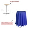 120 Inch Round Polyester Tablecloth Royal Blue on 30 inch cocktail table
