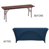 before and after spandex open back rectangular table covers navy blue