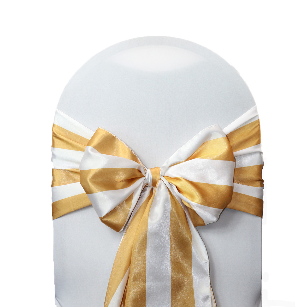 10 Pack Satin Sashes Gold/White Striped - Your Chair Covers Inc.
