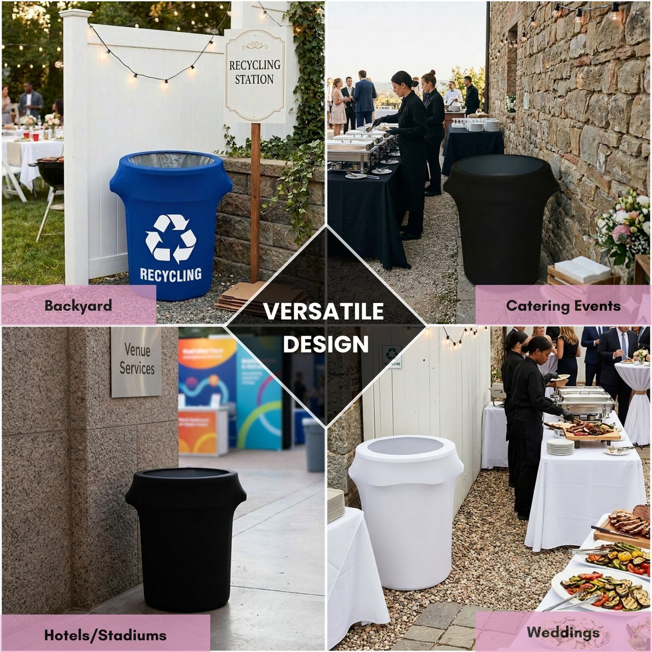 32 Gallon Spandex Trash Can/Waste Container Cover White