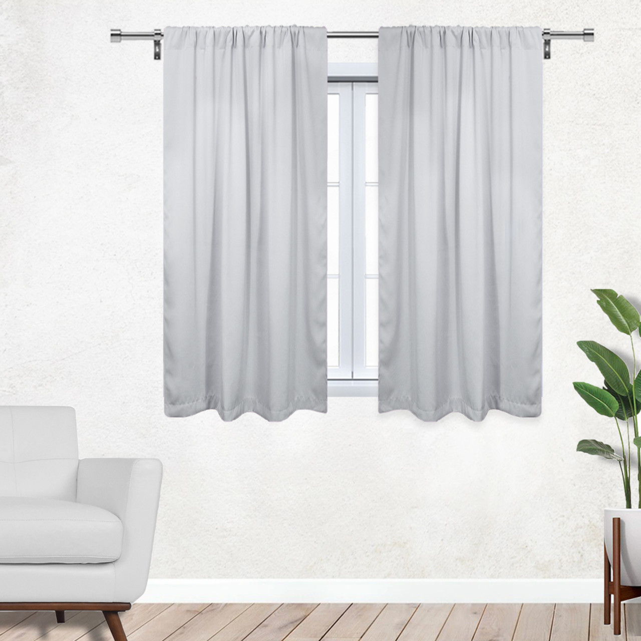 42 X 63 Inch Blackout Polyester Curtains with Rod Pocket Grayish White - 2  Panels