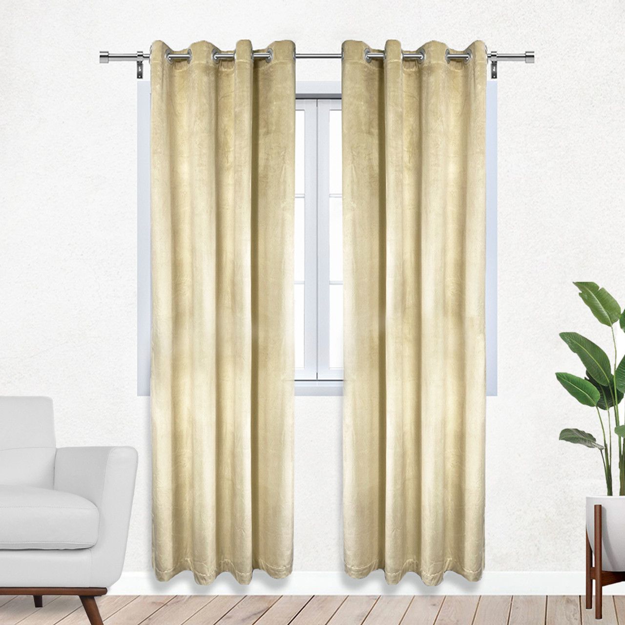 52 X 108 Inch Velvet Curtains with Grommets Beige - 2 Panels