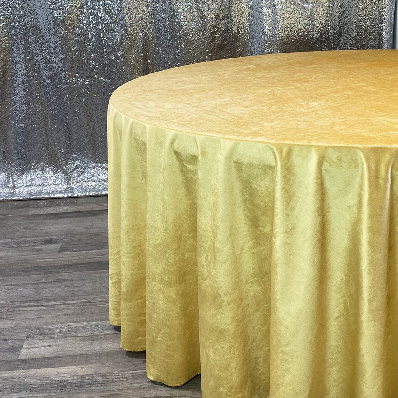132 inch Round Royal Velvet Tablecloth Gold