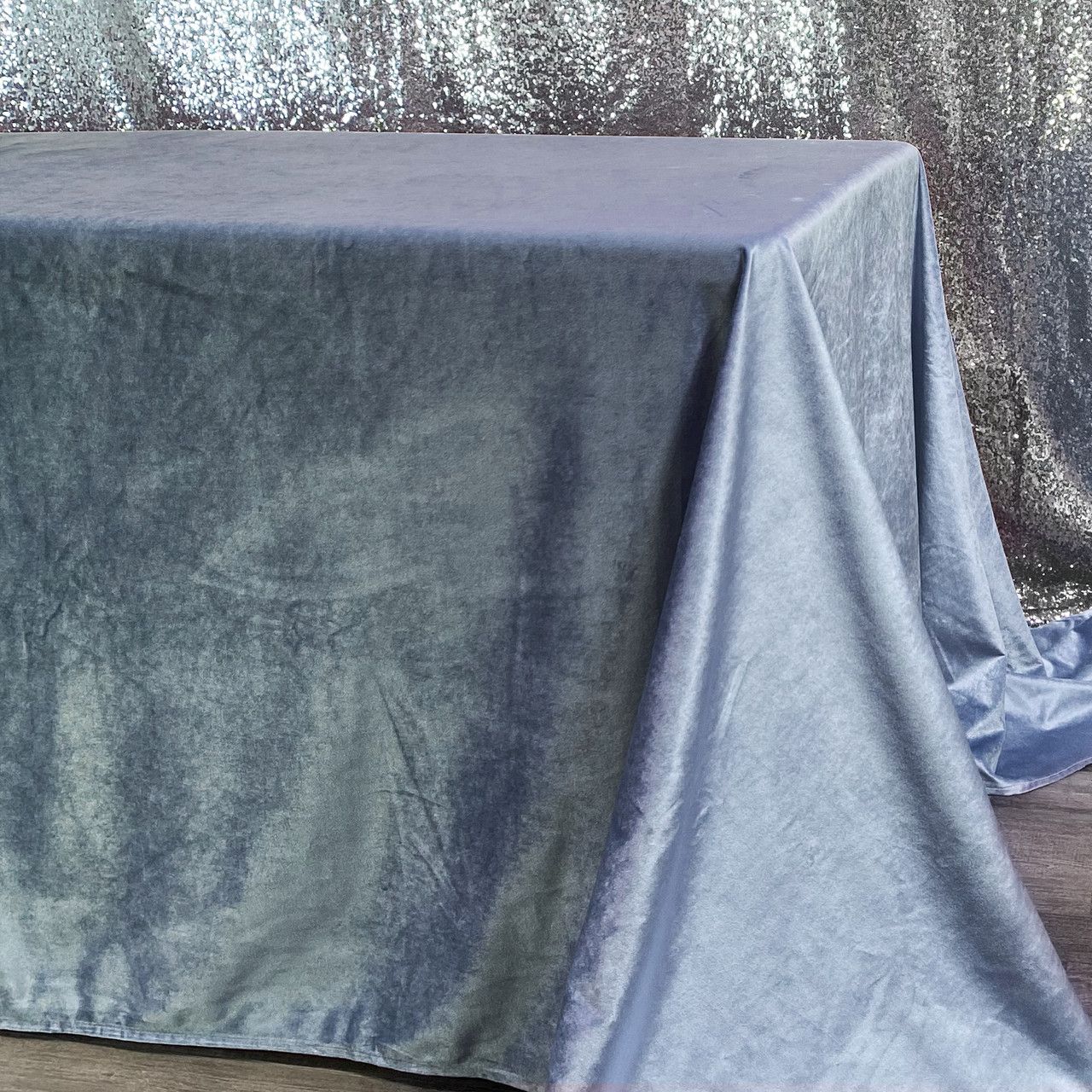 90 x 132 Inch Rectangular Velvet Tablecloth Dusty Blue