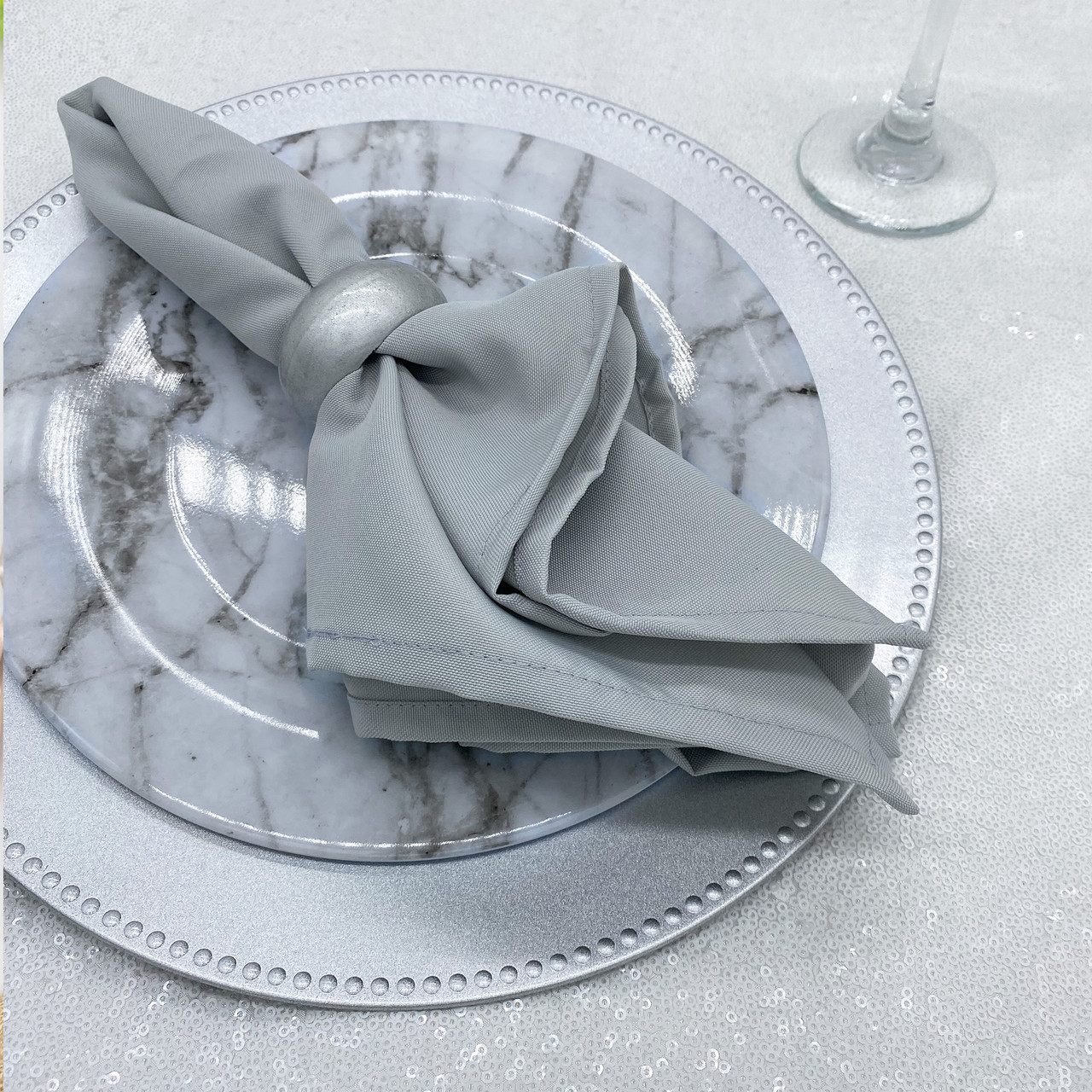 Surmente 20-inch Polyester Cloth Napkins Linen Dinner Napkins - Set of 12 for Weddings, Banquets, or Restaurants (1-Dozen) (Silver)
