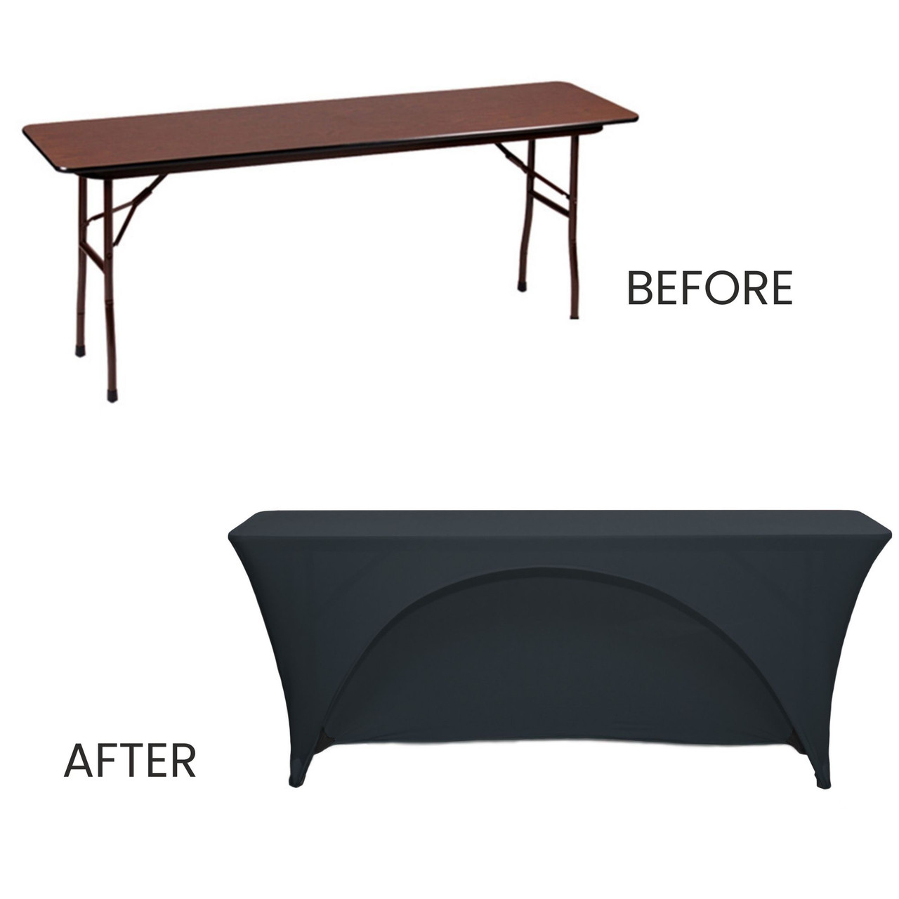 Spandex 8 ft x 18 Inches Open Rectangular Table Cover Black