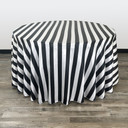 120 Inch Round Satin Tablecloth Black/White Striped