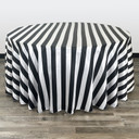 132 Inch Round Satin Tablecloth Black/White Striped