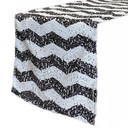 14 x 108 Inch Chevron Sequin Table Runner White and Black