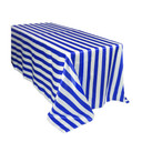 90 x 156 inch Rectangular Satin Tablecloth Royal Blue/White Striped