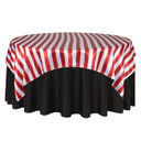 90 inch Square Satin Table Overlay Red/White Striped