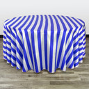 132 inch Round Satin Tablecloth Royal Blue/White Striped