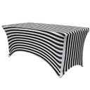Stretch Spandex 6 ft Rectangular Table Cover Black/White Striped