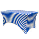 Stretch Spandex 6 ft Rectangular Table Cover Royal Blue/White Striped