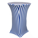 30 inch Highboy Cocktail Round Stretch Spandex Table Cover Royal Blue/White Striped