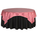 90 inch Square Satin Table Overlay Red/White Polka Dots