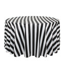 120 Inch Round L'amour Tablecloth Black/White Striped